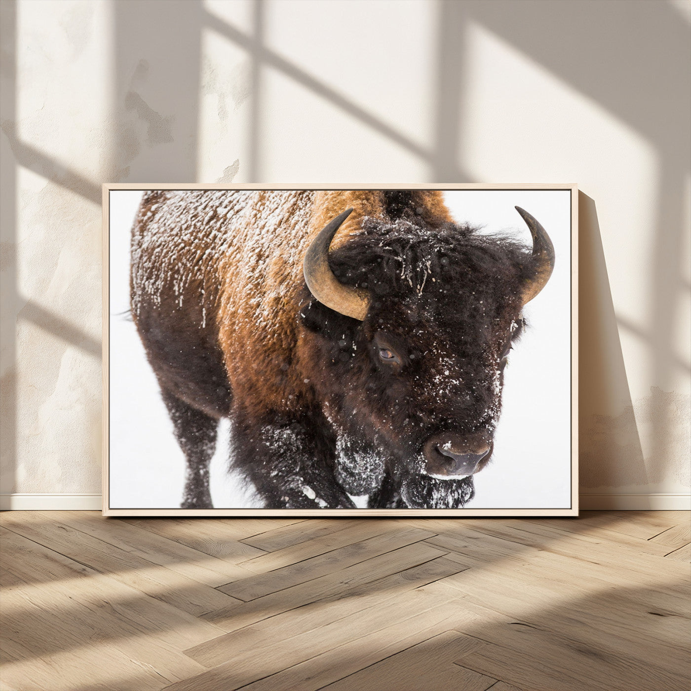 65605-MGV-CV-36X24-Snow Bison Wall Art – Close Up Buffalo Canvas Print, Rustic Western Wildlife Photography, Farmhouse Cabin Lodge Decor for Living