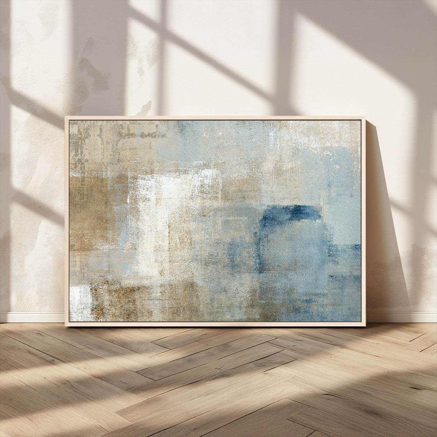 38126-MGV-CV-36X24-Neutral Abstract Wall Art – Modern Beige and Blue Canvas Print and Minimalist Textured Painting for Living Room, Bedroom or Office