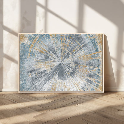 17631-MGV-CV-36X24-Radiant Burst Wall Art – Abstract Sunburst Canvas Print in Blue and Gold, Modern Geometric Painting for Living Room, Office or