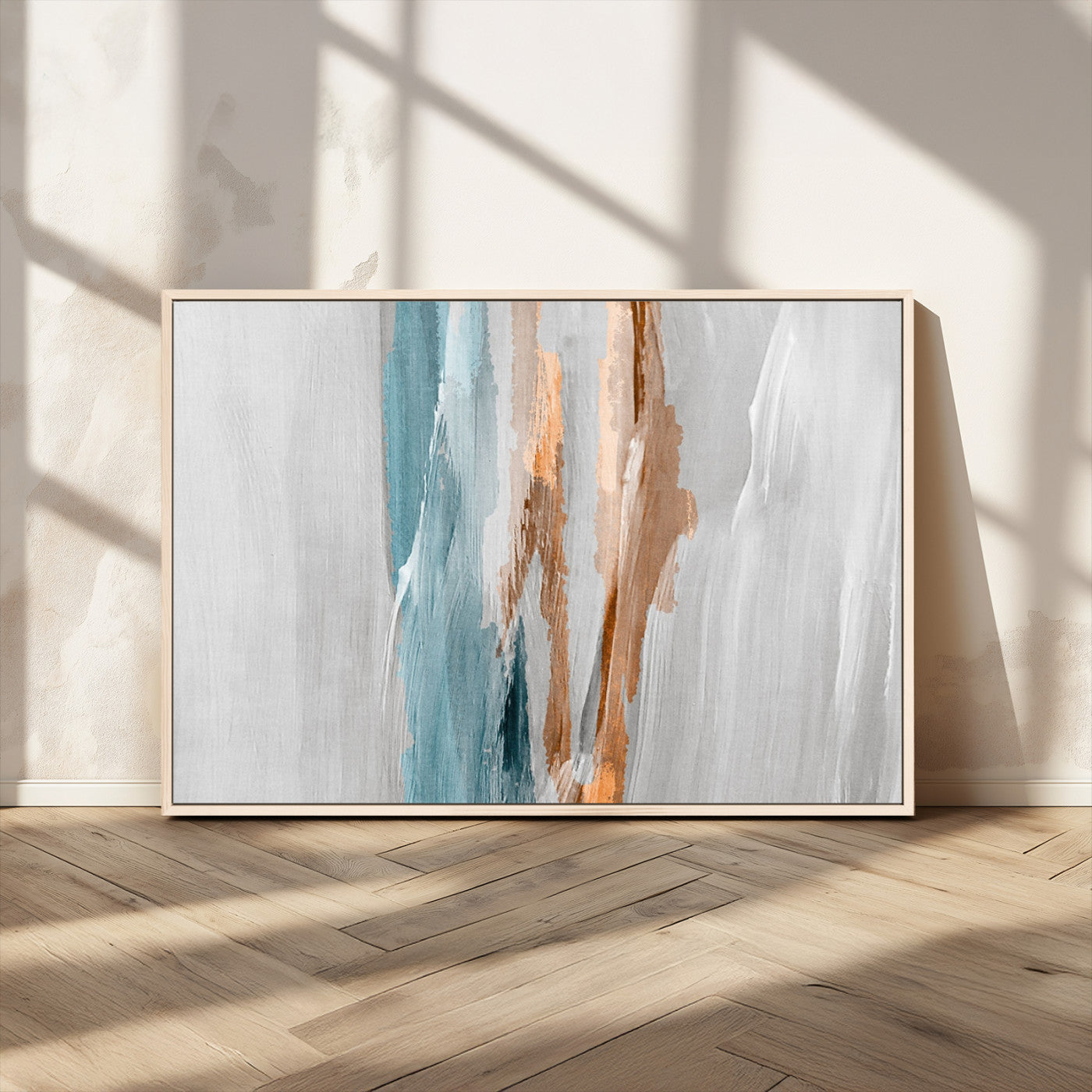 66154-MGV-CV-36X24-Abstract Brushstroke Wall Art – Modern Teal and Gold Canvas Print, Minimalist Contemporary Painting for Living Room, Bedroom, or