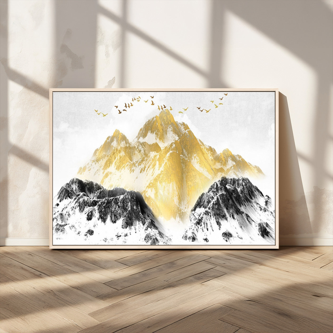 37733-MGV-CV-36X24-Golden Mountain Wall Art – Modern Abstract Landscape Canvas Print with Birds, Luxury Nature Decor for Living Room, Bedroom, or