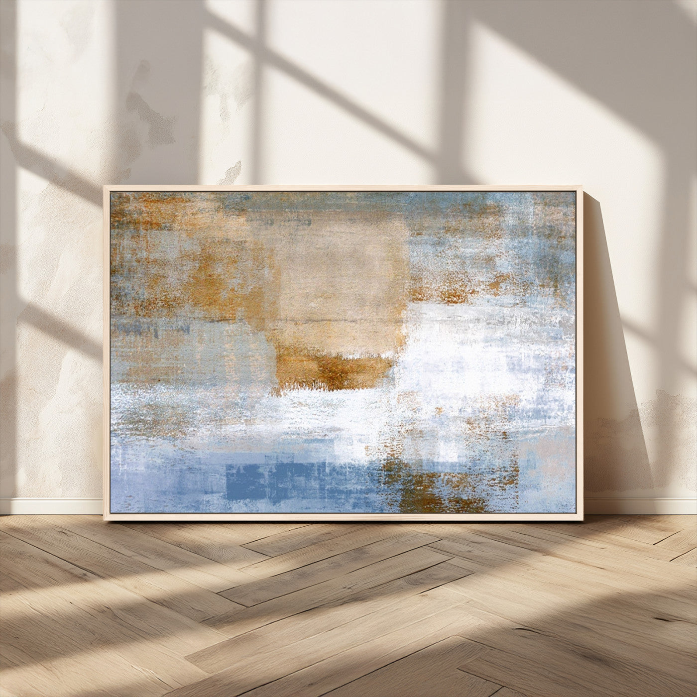 72354-MGV-CV-36X24-Blue and Gold Abstract Wall Art – Modern Minimalist Canvas Print, Textured Contemporary Painting for Living Room, Bedroom, or