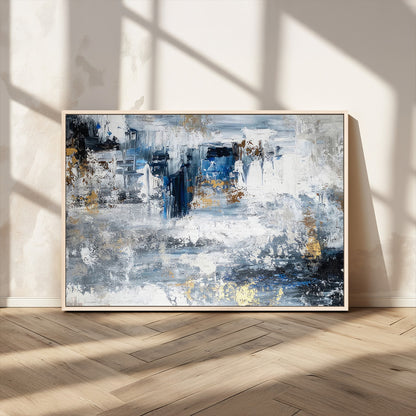 59716-MGV-FC-36X24_Natural-Abstract Blue and Gold Wall Art – Modern Textured Canvas Print, Contemporary Painting for Living Room, Bedroom, or Office Decor