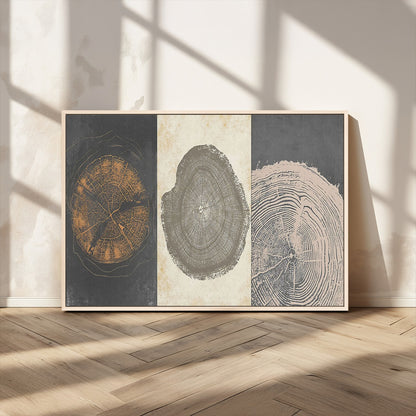 80725-MGV-CV-36X24-Wood Tree Rings Wall Art Canvas Print, Framed Tree Rings Art Picture Print, Abstract Tree Rings Perfect Modern Boho Decor Artwork