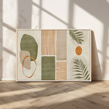 96002-MGV-CV-36X24-Abstract Geometric Wall Art – Modern Canvas Print with Green, Orange & Beige Shapes, Minimalist Home Decor for Living Room, Office