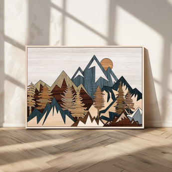 67950-MGV-CV-36X24-Modern Wood Wall Art Canvas Print, Framed Mountain Range Art Picture Print, Wood Mountain Range Perfect Rustic Decor Artwork