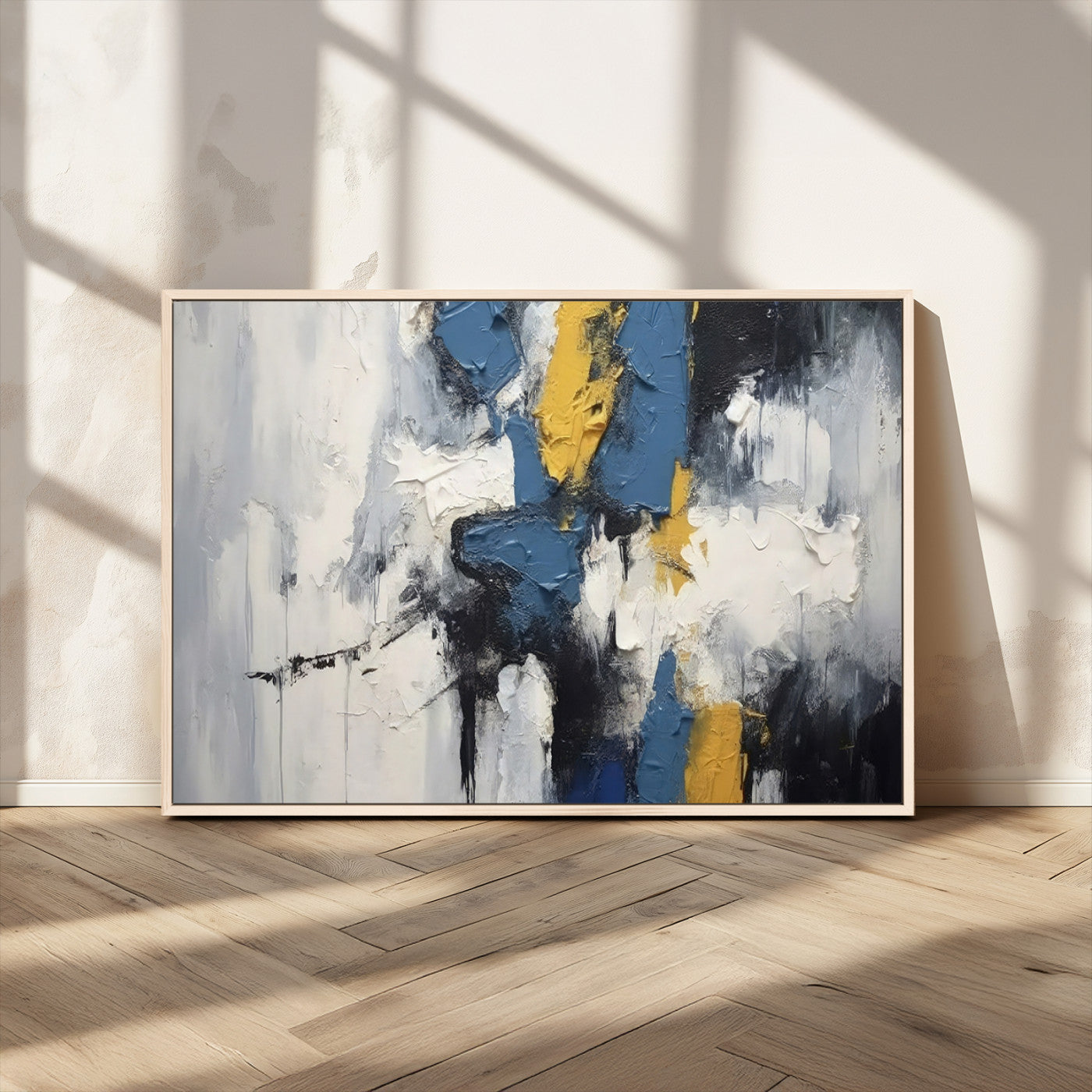 63850-MGV-CV-36X24-Abstract Blue and Yellow Wall Art – Modern Textured Canvas Painting, Bold Contemporary Artwork for Living Room, Bedroom or Office