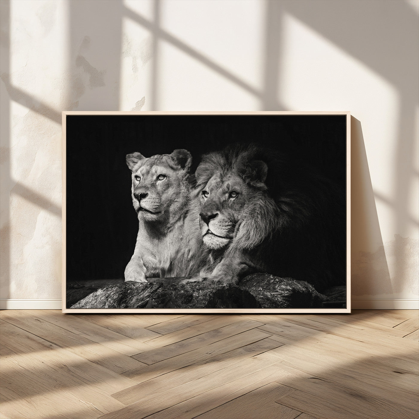 80013-MGV-CV-36X24-Lion and Lioness Wall Art – Black and White Wildlife Photography Canvas Print, African Safari Animal Decor for Office, Bedroom, or