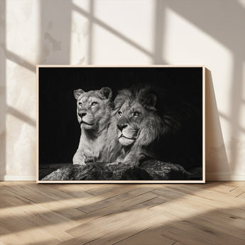 80013-MGV-CV-36X24-Lion and Lioness Wall Art – Black and White Wildlife Photography Canvas Print, African Safari Animal Decor for Office, Bedroom