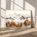 70049-MGV-FC-36X24_Natural-Autumn Mountain Forest Wall Art – Misty Landscape Canvas Print, Rustic Nature Inspired Decor for Living Room, Bedroom or Office