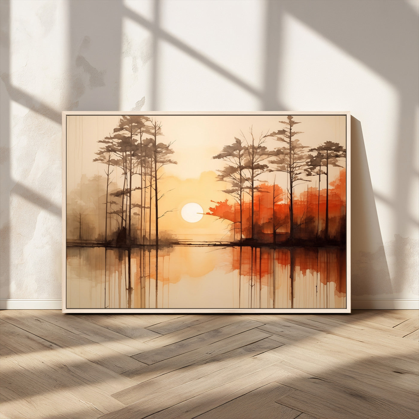 51083-MGV-CV-36X24-Sunset Lake Forest Wall Art – Serene Trees and Orange Sky Reflection Canvas Print, Tranquil Nature Decor for Living Room, Office