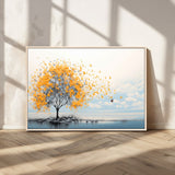 23385-MGV-CV-36X24-Golden Butterfly Tree Wall Art – Abstract Yellow and Gray Canvas Print, Modern Nature Artwork for Living Room, Bedroom or Office