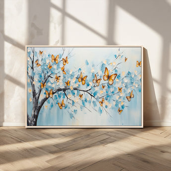59455-MGV-CV-36X24-Butterfly Tree Branch Wall Art – Blue and Yellow Abstract Canvas Print, Modern Nature Artwork for Living Room, Bedroom or Office