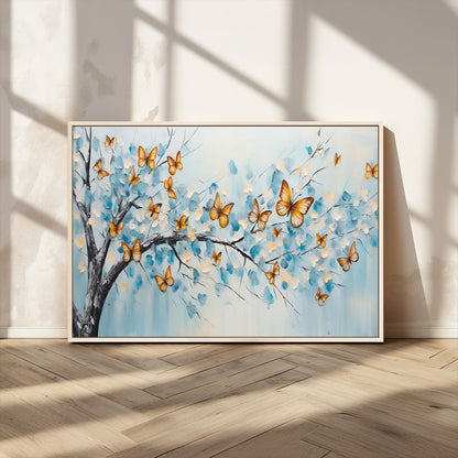 59455-MGV-CV-36X24-Butterfly Tree Branch Wall Art – Blue and Yellow Abstract Canvas Print, Modern Nature Artwork for Living Room, Bedroom or Office