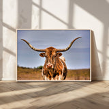 18594-MGV-CV-36X24-Texas Longhorn Bull Wall Art – Rustic Western Cattle Canvas Print, Country Farmhouse Decor for Living Room, Office or Cabin