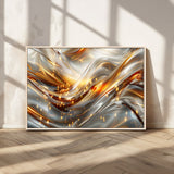 Lines1-MGV-CV-36X24-Abstract Metallic Wall Art – Silver and Gold Wave Canvas Print with Sparkling Accents, Modern Luxury Decor for Living Room, Office