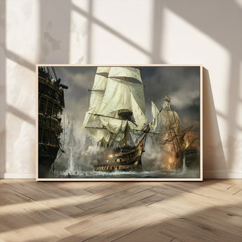 26512-MGV-CV-36X24-Naval Battle Wall Art – Dramatic Tall Ship Canvas Print, Historic Pirate Sailing War Scene, Nautical Decor for Office, Study or