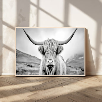 80564-MGV-CV-36X24-Highland Cow Wall Art – Black and White Scottish Highland Canvas Print, Rustic Farmhouse Decor for Living Room, Bedroom or Office