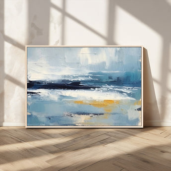 19746-MGV-CV-36X24-Abstract Ocean Wall Art – Modern Coastal Canvas Print with Blue, White and Gold Textures, Contemporary Seascape Painting for