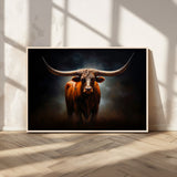 48896-MGV-CV-36X24-Texas Longhorn Wall Art – Rustic Western Bull Canvas Print and Farmhouse Cattle Painting for Living Room, Ranch, or Office Decor .