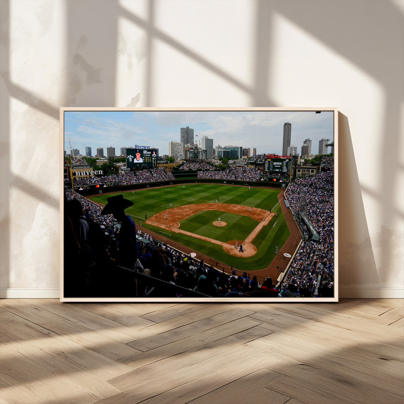 34859-MGV-CV-36X24-Wrigley Field Wall Art Canvas Print, Framed Chicago Cubs Stadium Art Picture Print, Wrigley Stadium Field Perfect Sport Room Decor