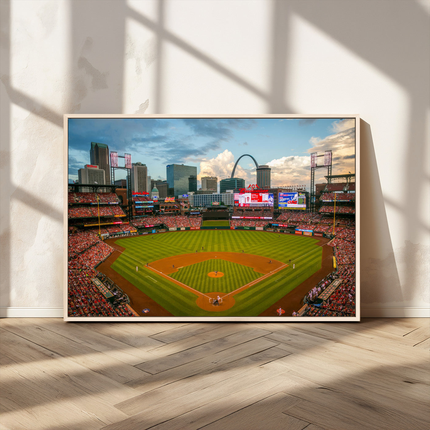 91908-MGV-CV-36X24-Baseball Stadium Wall Art – Canvas Print Game Day Field City Skyline Iconic Arch Scene Sports Photography, Decor for Game Room,