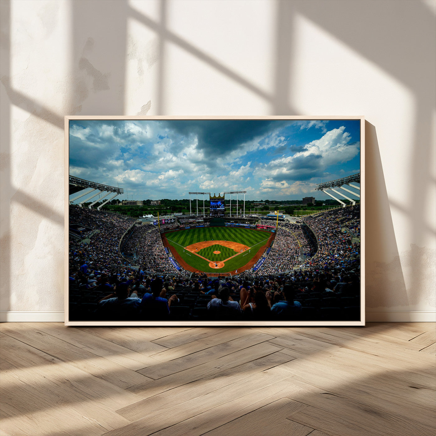 37127-MGV-FC-36X24_Natural-Kauffman Stadium Wall Art Canvas Print, Framed Kansas City Royals Field Art Picture Print, Baseball Stadium Perfect Sport Room
