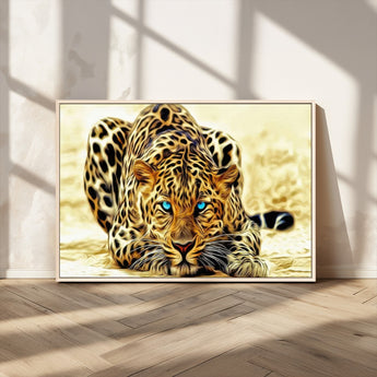 45281-MGV-CV-36X24-Blue Eye Leopard Wall Art Canvas Print, Framed Leopard Painting Art Picture Print, Big Cat Perfect Safari Wildlife Decor Artwork