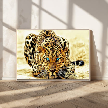 45281-MGV-CV-36X24-Blue Eye Leopard Wall Art Canvas Print, Framed Leopard Painting Art Picture Print, Big Cat Perfect Safari Wildlife Decor Artwork