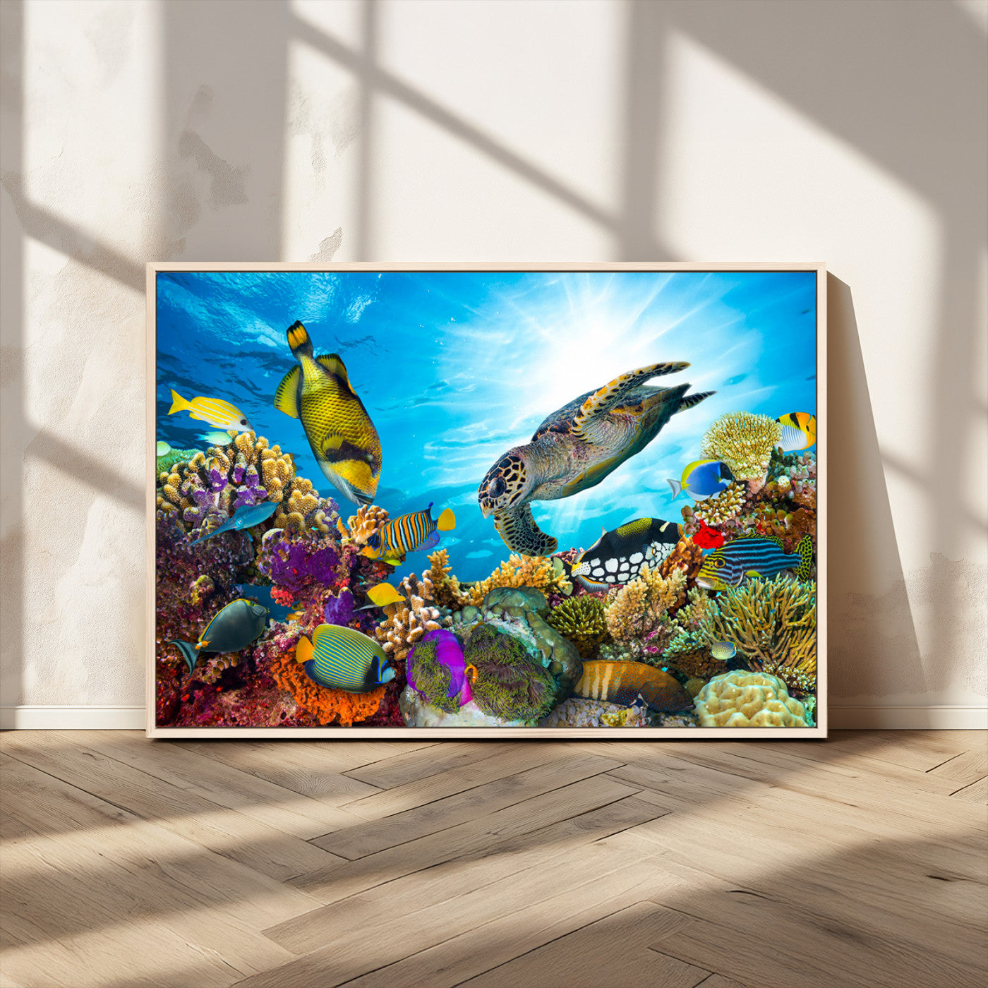 44772-MGV-CV-36X24-Underwater Sea Turtle Wall Art – Vibrant Coral Reef and Tropical Fish Canvas Print, Ocean Marine Life Decor for Living Room,