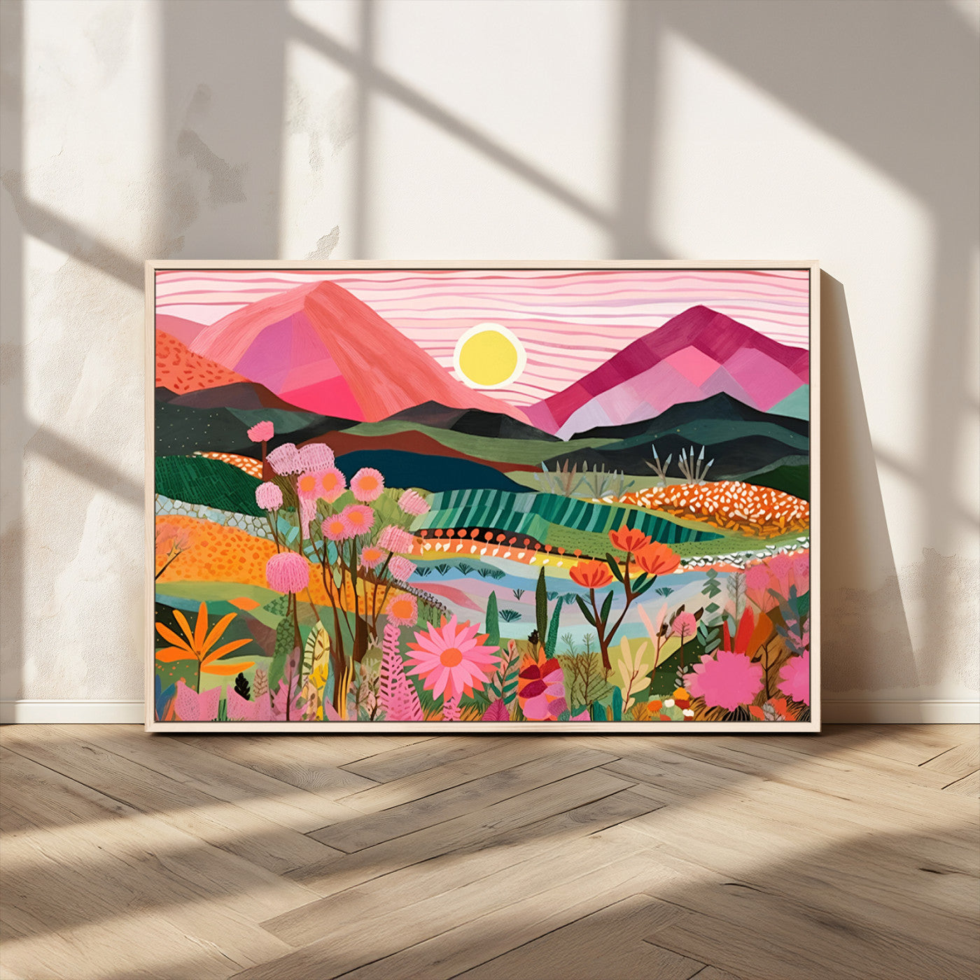 89452-MGV-CV-36X24-Floral Sunset Landscape Wall Art – Colorful Mountain and Meadow Canvas Print, Vibrant Botanical Nature Artwork for Living Room,