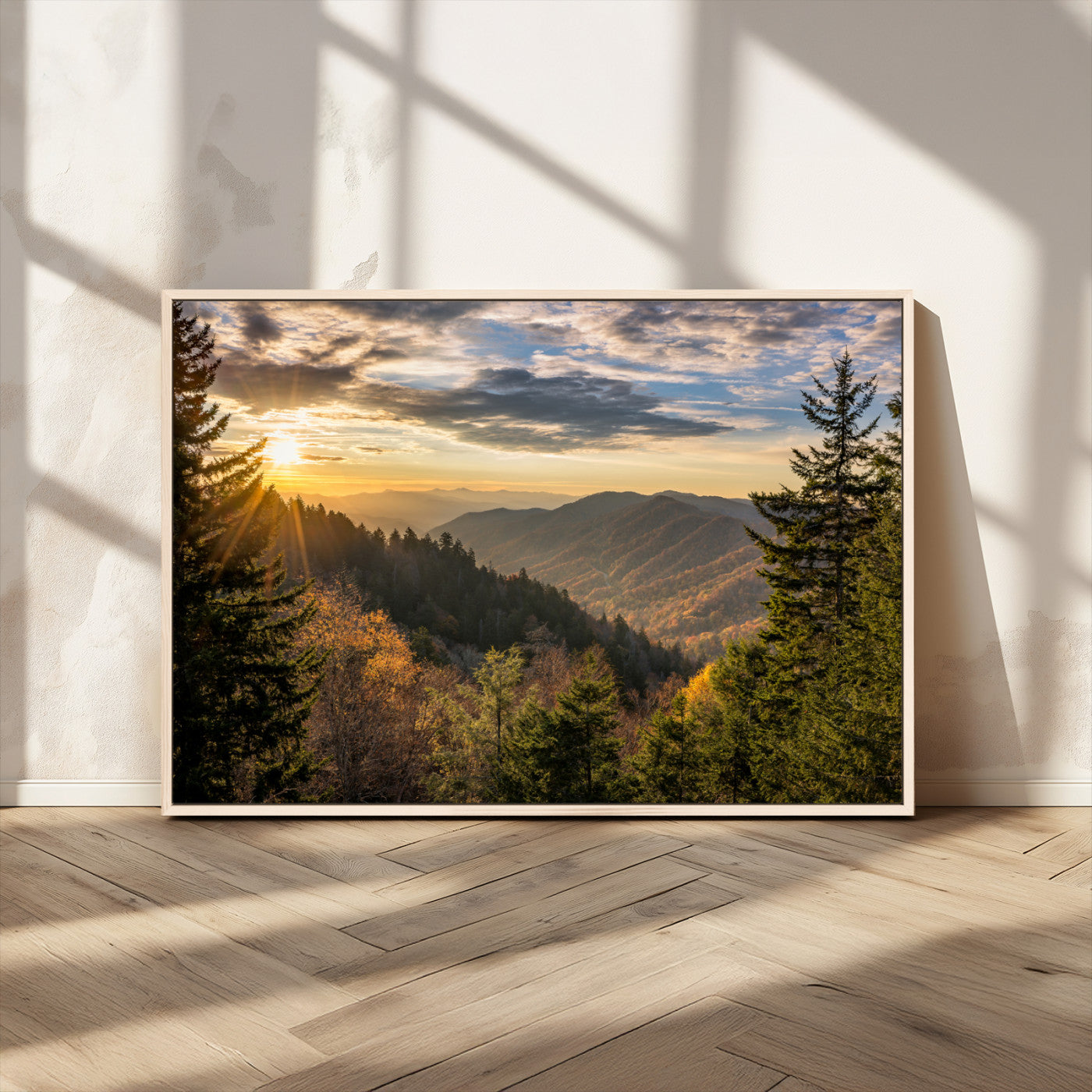 73692479-MGV-CV-36X24-Smoky Mountains Wall Art Canvas Print, Framed Forest Mountain Art Picture Print, Spring Mountain Perfect Spring Style Decor