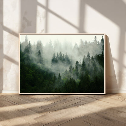 167720496-MGV-CV-36X24-Misty Forest Wall Art – Serene Evergreen Trees Canvas Print, Foggy Mountain Nature Landscape Decor for Bedroom, Living Room or