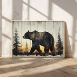 83875-MGV-CV-36X24-Sunset Bear Wall Art – Rustic Wildlife Canvas Print with Forest Silhouette, Cabin Lodge Decor for Living Room or Office