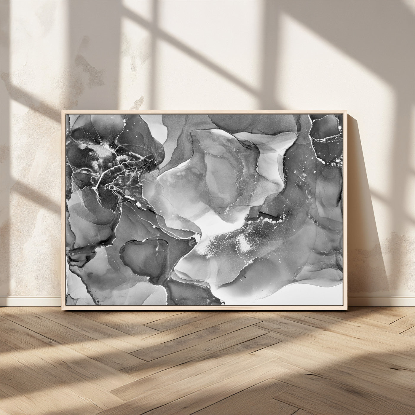 15911-MGV-CV-36X24-Black and White Abstract Wall Art – Modern Ink Swirl Canvas Print, Minimalist Contemporary Painting for Living Room, Bedroom,