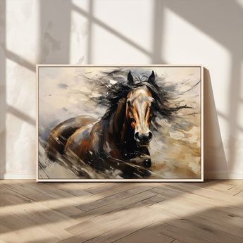53001-MGV-CV-36X24-Wild Horse Wall Art – Majestic Stallion Canvas Print with Flowing Mane, Rustic Western Style Painting for Living Room, Office or