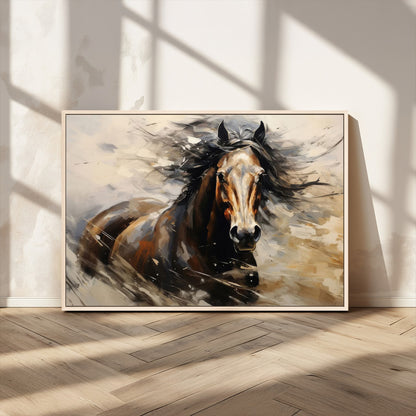 53001-MGV-CV-36X24-Wild Horse Wall Art – Majestic Stallion Canvas Print with Flowing Mane, Rustic Western Style Painting for Living Room, Office or