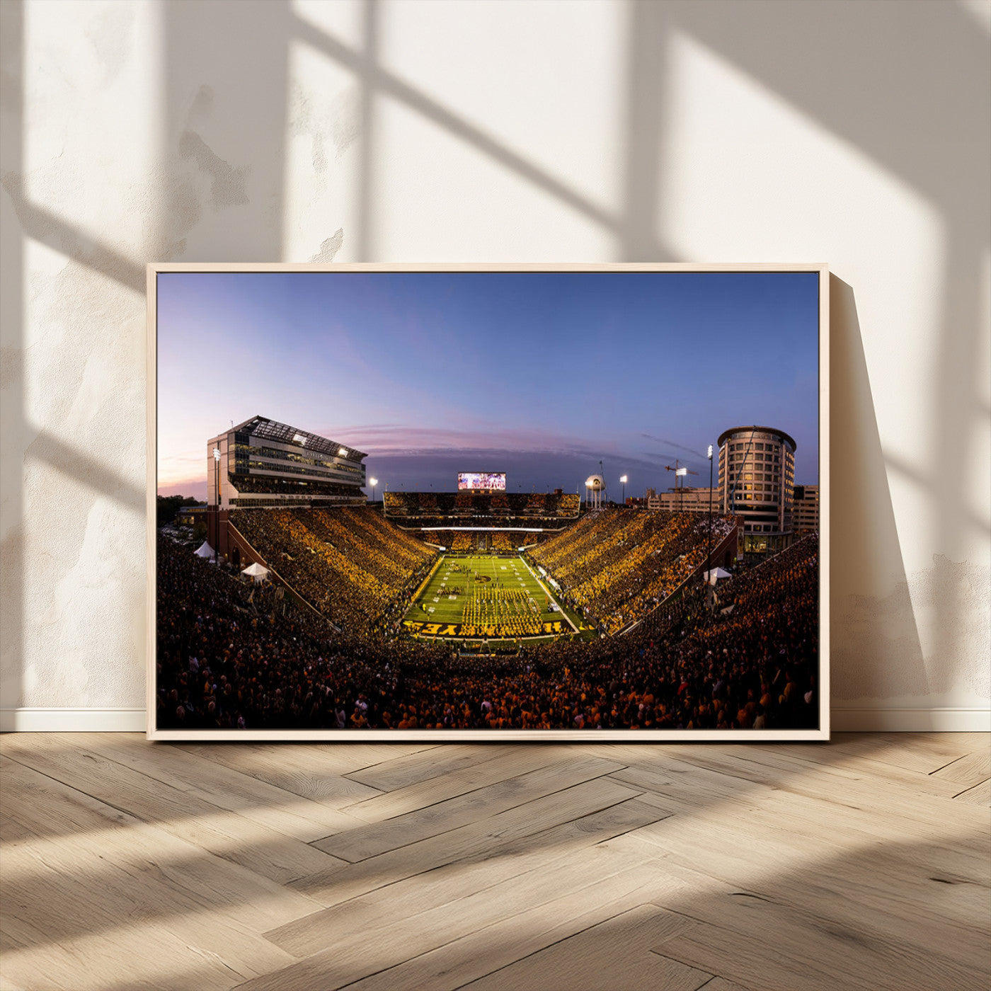 82557-MGV-CV-36X24-College Football Stadium Wall Art – Panoramic Sunset Canvas Print with Marching Band and Game Day Crowd, Sports Artwork for Man