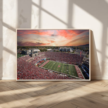 51135-MGV-CV-36X24-Indiana Hoosiers Stadium Wall Art – Panoramic Football Canvas Print with Game Day Crowd and Sunset Sky, Sports Artwork for Man