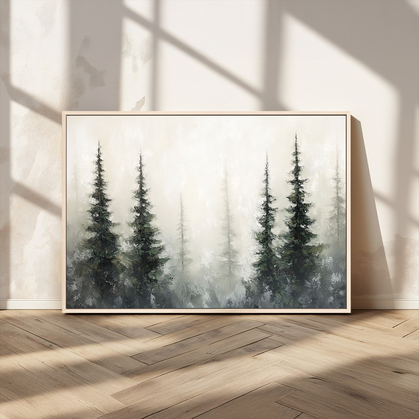 33241-MGV-CV-36X24-Misty Forest Wall Art Canvas Print, Framed Foggy Pines Art Picture Print, Forest Haze Perfect Rustic Minimalist Decor Artwork