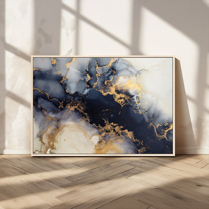 41136487-MGV-CV-36X24-Black Marble Wall Art Canvas Print, Framed Gold Veins Art Picture Print, Abstract Texture Perfect Moody Luxe Decor Artwork