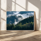 84598503-MGV-CV-36X24-Misty Forest Wall Art Canvas Print, Framed Pine Hills Art Picture Print, Moody Hills Perfect Moody Woodland Decor Artwork
