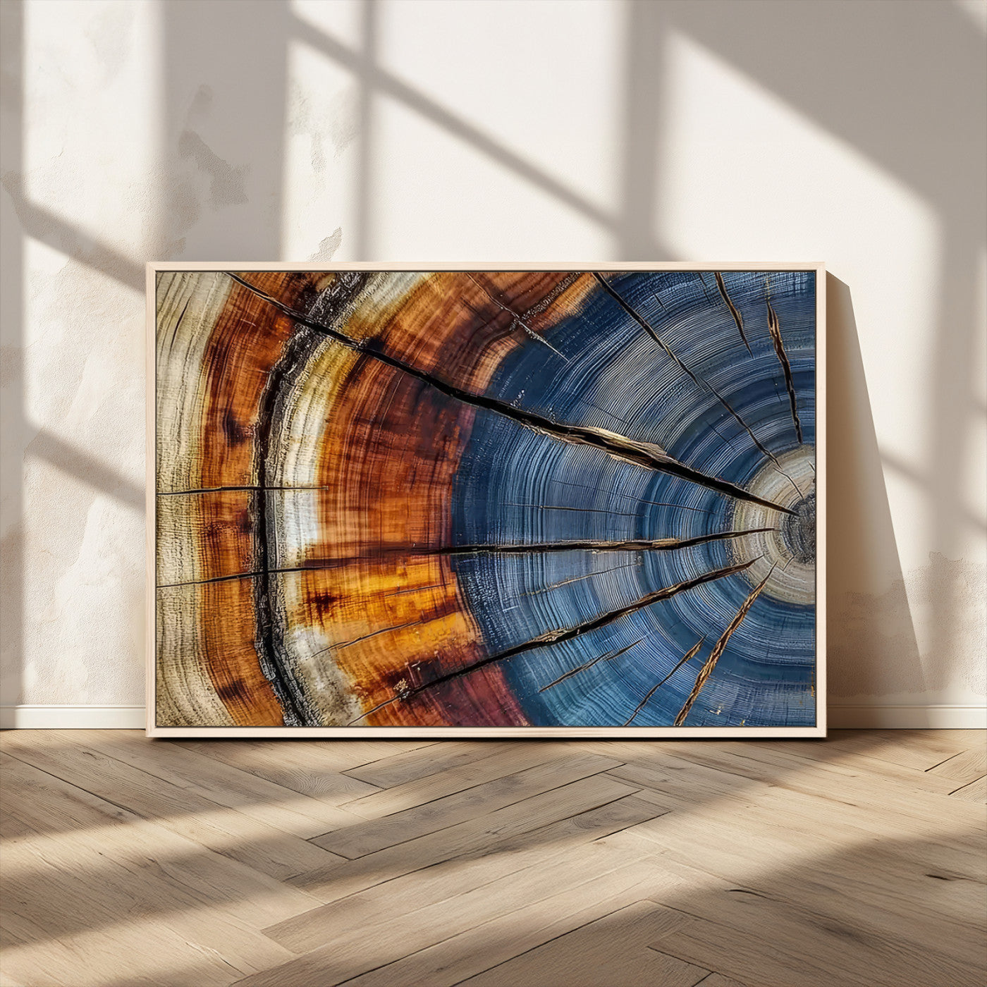 96890915-MGV-CV-36X24-Abstract Tree Ring Wall Art – Rustic Nature Canvas Print with Wood Grain Texture, Modern Earth Tone Artwork for Office, Living