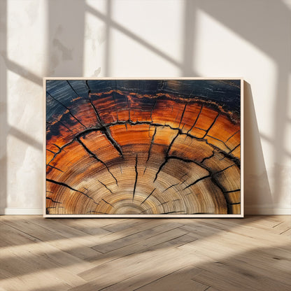 65909987-MGV-CV-36X24-Rustic Tree Ring Wall Art – Nature Inspired Wooden Texture Canvas Print, Modern Abstract Artwork for Living Room, Bedroom, Office