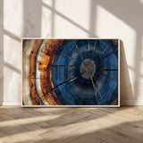60099360-MGV-CV-36X24-Blue Tree Ring Wall Art – Rustic Wood Grain Canvas Print, Modern Abstract Artwork with Natural Texture for Living Room, Bedroom,