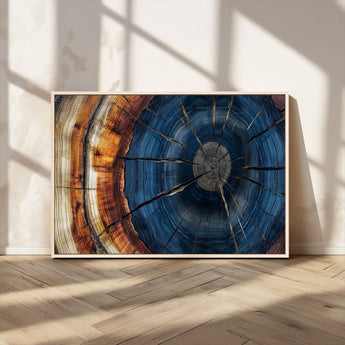 60099360-MGV-CV-36X24-Blue Tree Ring Wall Art – Rustic Wood Grain Canvas Print, Modern Abstract Artwork with Natural Texture for Living Room, Bedroom,