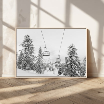55003599-MGV-FC-36X24_Natural-Snowy Ski Lift Wall Art Canvas Print, Framed Winter Forest Art Picture Print, Ski lift Ride Perfect Winter Lodge Decor Artwork