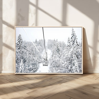 60296839-MGV-CV-36X24-Snowy Mountains Wall Art Canvas Print, Framed Ski Lift Art Picture Print, Winter Forest Perfect Winter Minimalist Decor Artwork