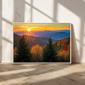 36964931-MGV-CV-36X24-Autumn Mountains Wall Art Canvas Print, Framed Sunset Glow Forest Art Picture Print, Golden Trees Perfect Vibrant Nature Decor
