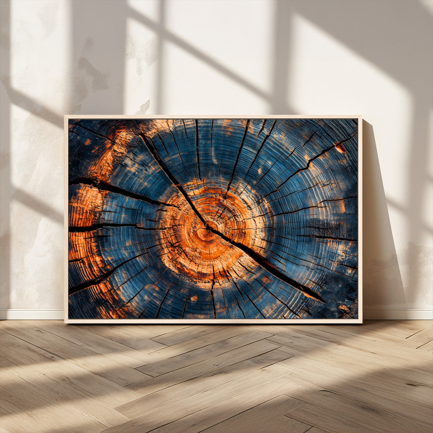 81894502-MGV-CV-36X24-Burnt Wood Wall Art Canvas Print, Framed Aged Timber Art Picture Print, Rustic Tree Slice Perfect Rustic Decor Artwork for Home,